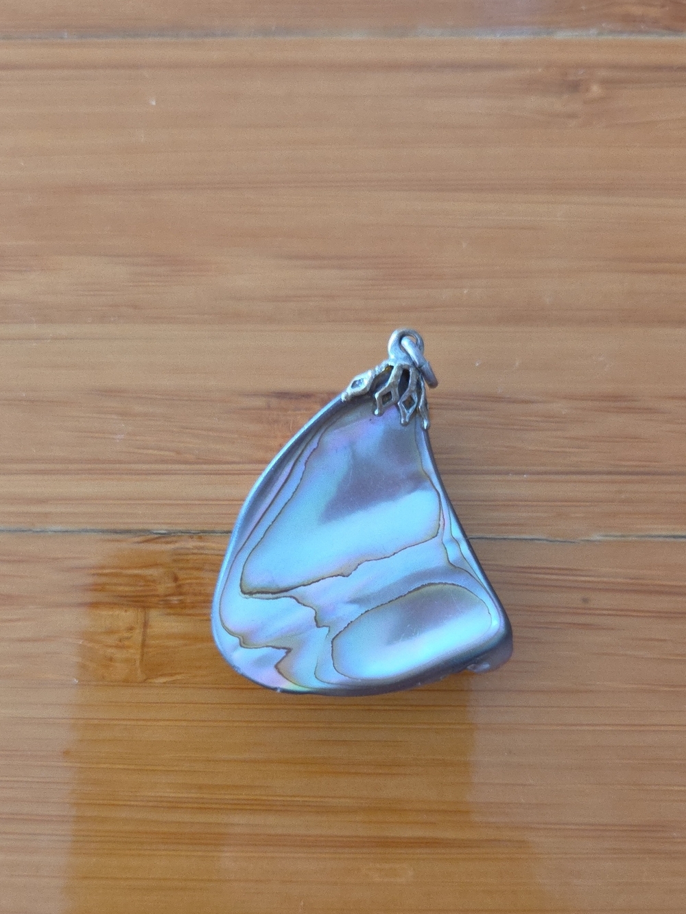 Vintage Iridescent Abalone Teardrop Pendant - Blue-Green